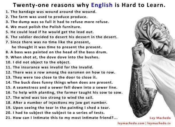 Twenty-One Reasons Why English Is Hard To Learn | Mr W's ...